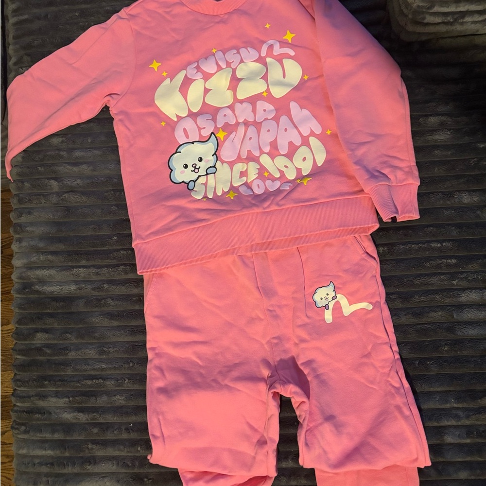Evisu Pink Kids Pajama Set with Fun Graphics